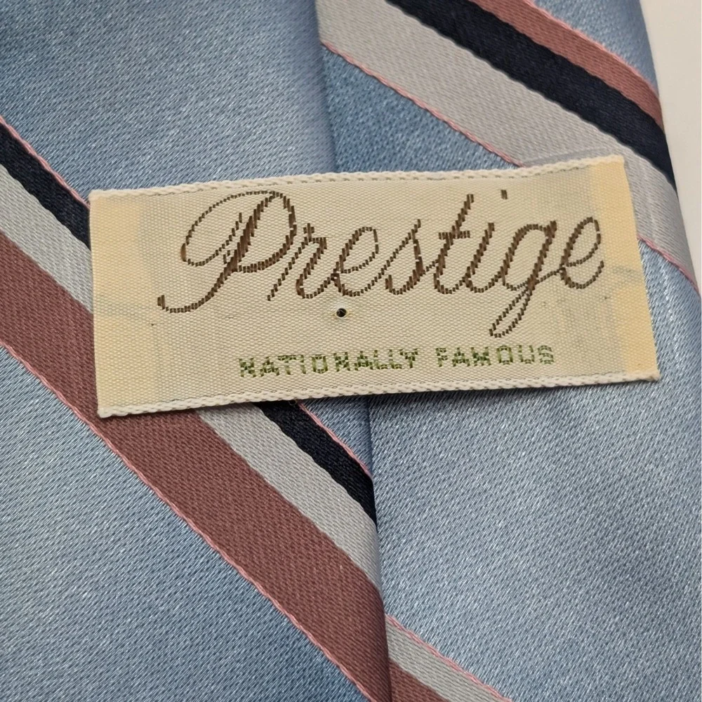 Vintage Prestige Kids Clip On Tie Light Blue Brown Stripe Formal Wedding Party